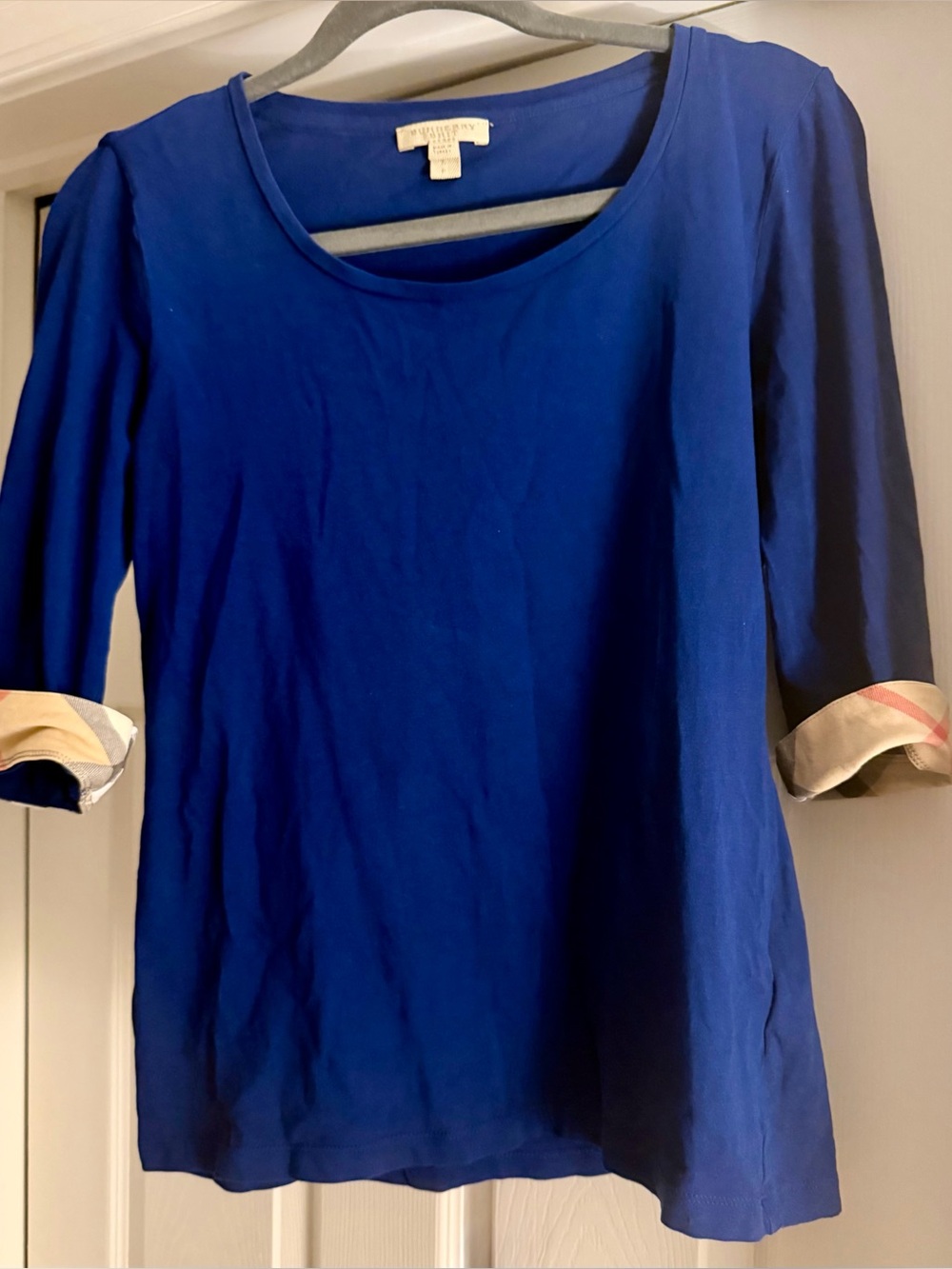 Burberry Blue Elbow Length Cuffed Top /Tee